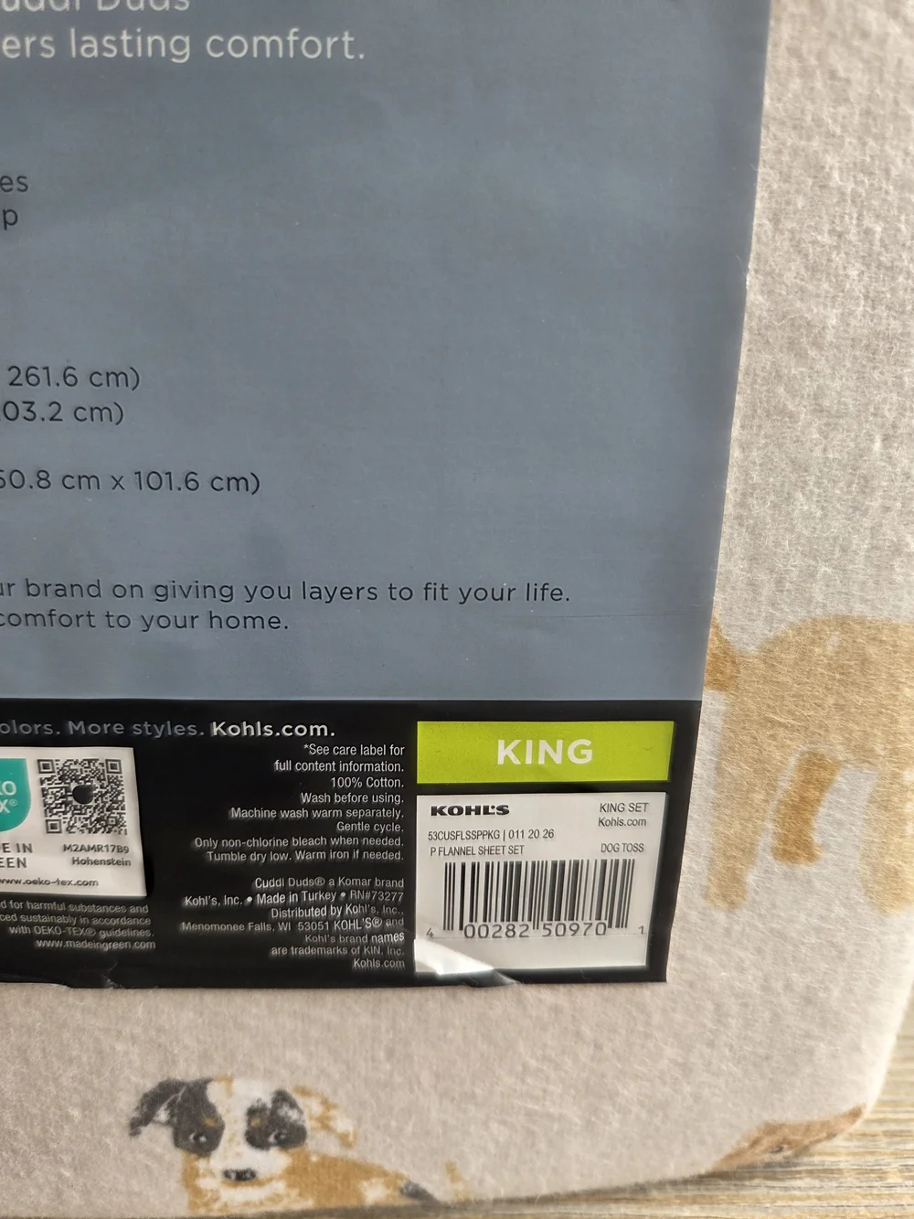 Cuddl Duds King Flannel Sheet Set in Cream Dog Print Heavyweight, 100% Cotton